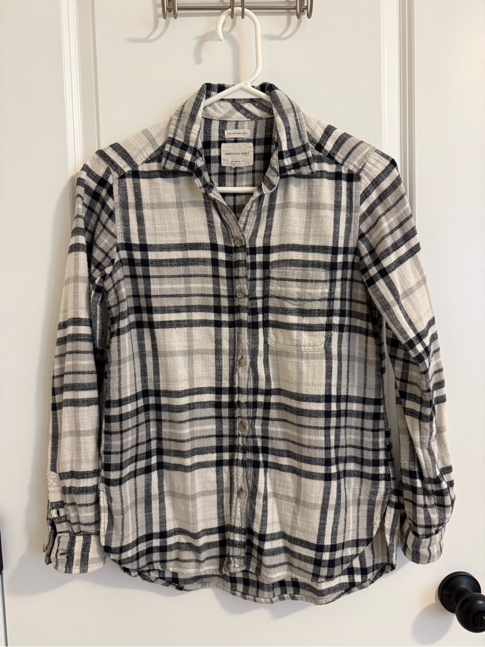 American Eagle Boyfriend Fit Flannel Plaid Button-Up Shirt Long Sleeve XS